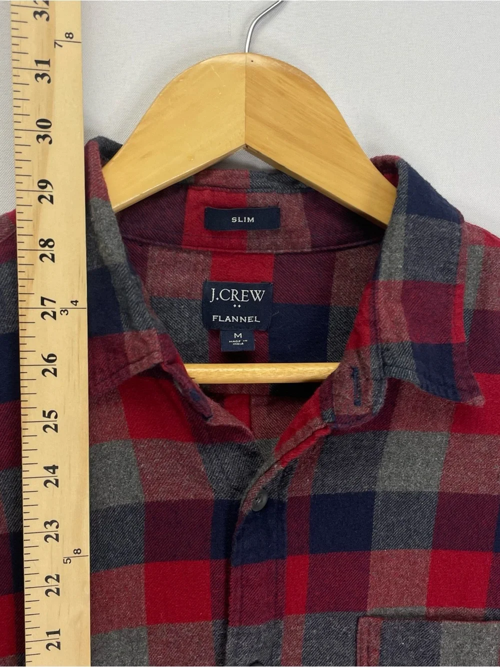 J Crew Flannel Shirt Men’s M Slim Fit Red/Navy/Gray Plaid Cotton Outdoor